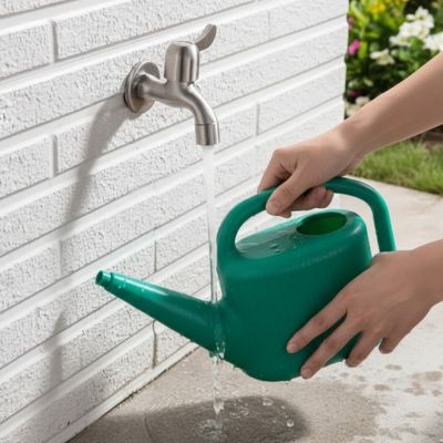 arrosoir rempli eau depuis robinet extérieur