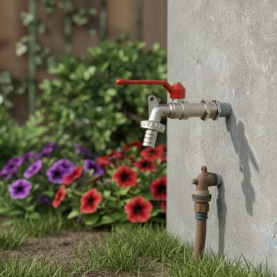 robinet exterieur avec fleur derriere